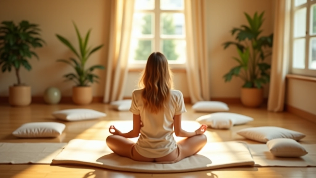 Espace de méditation calme avec coussin et lumière naturelle