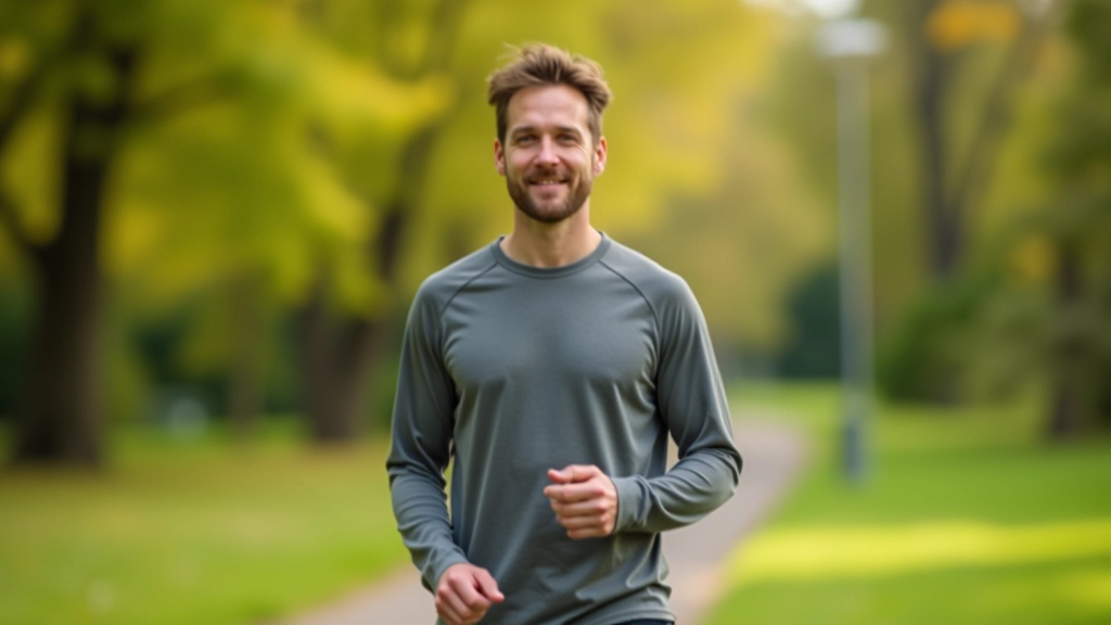 Personne en tenue confortable pratiquant la marche méditative dans un parc, posture détendue et naturelle