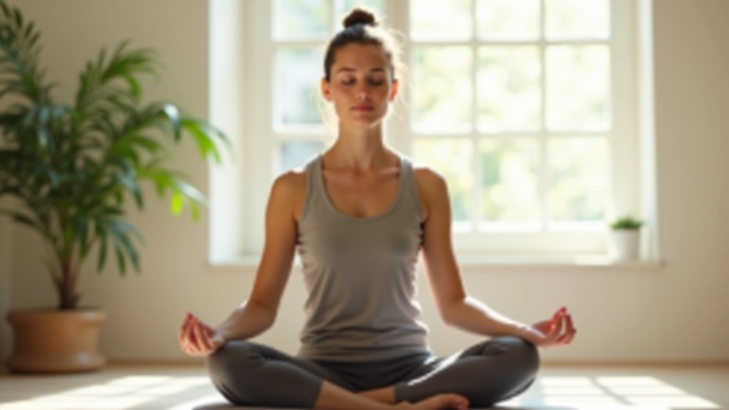 Gros plan d'une personne méditant avec les mains posées sur les genoux, posture calme et stable
