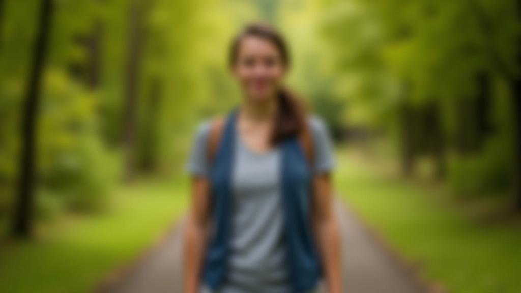 Personne marchant dans un sentier naturel avec une expression de sérénité et d'attention présente