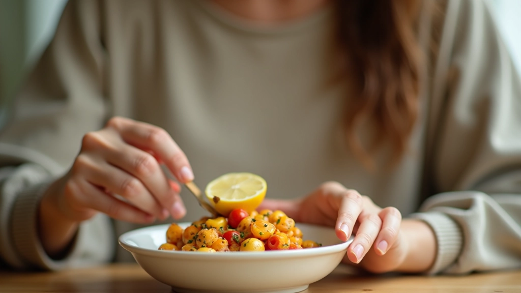 Repas conscient montrant la dégustation attentive d'aliments